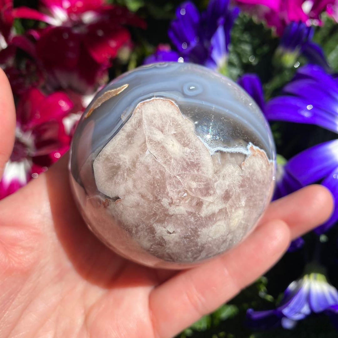 ハイクオリティ ブラックフラワーアゲート スフィア 大輪の桜 夜桜瑪瑙