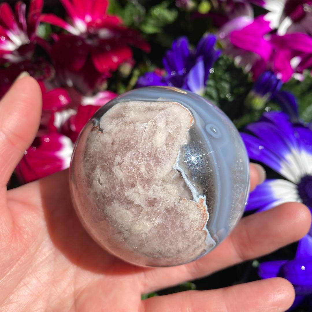 ハイクオリティ ブラックフラワーアゲート スフィア 大輪の桜 夜桜瑪瑙