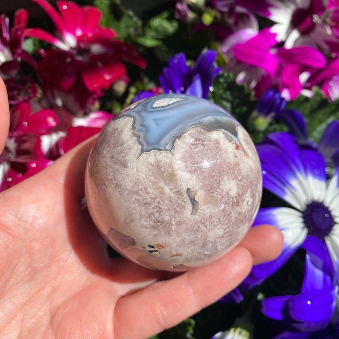 ハイクオリティ ブラックフラワーアゲート スフィア 大輪の桜 夜桜瑪瑙