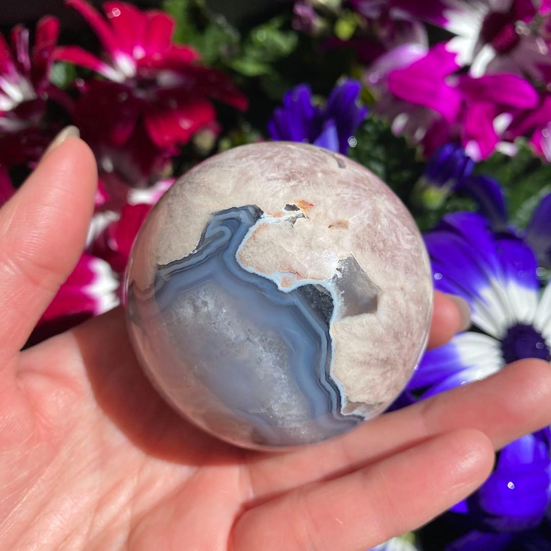 ハイクオリティ ブラックフラワーアゲート スフィア 大輪の桜 夜桜瑪瑙