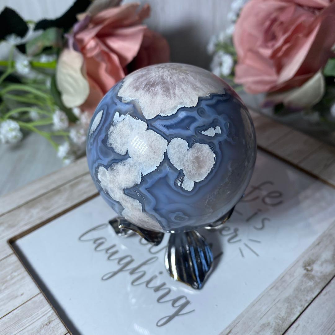 ハイクオリティ ブラックフラワーアゲート スフィア 大輪の桜 夜桜瑪瑙