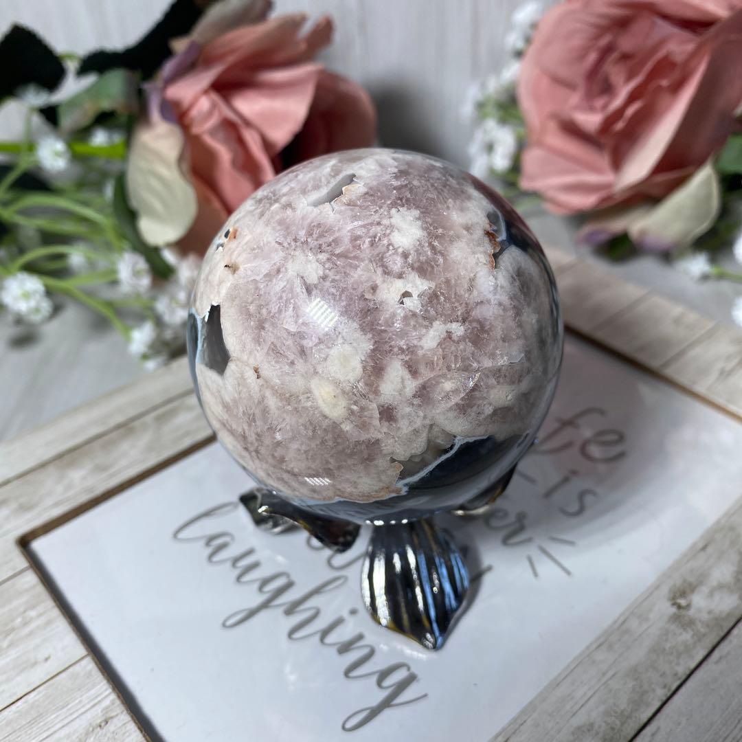 ハイクオリティ ブラックフラワーアゲート スフィア 大輪の桜 夜桜瑪瑙