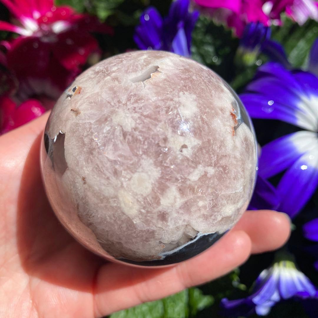 ハイクオリティ ブラックフラワーアゲート スフィア 大輪の桜 夜桜瑪瑙