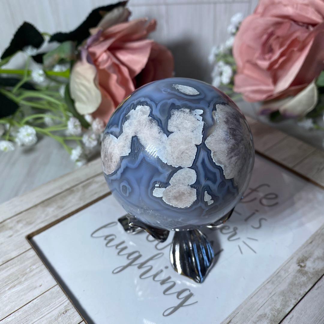 ハイクオリティ ブラックフラワーアゲート スフィア 大輪の桜 夜桜瑪瑙