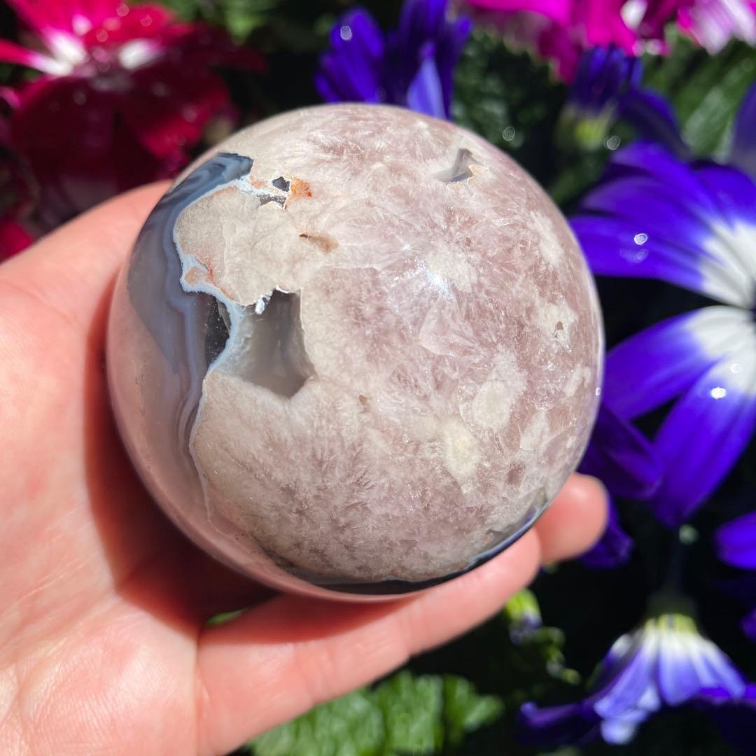 ハイクオリティ ブラックフラワーアゲート スフィア 大輪の桜 夜桜瑪瑙