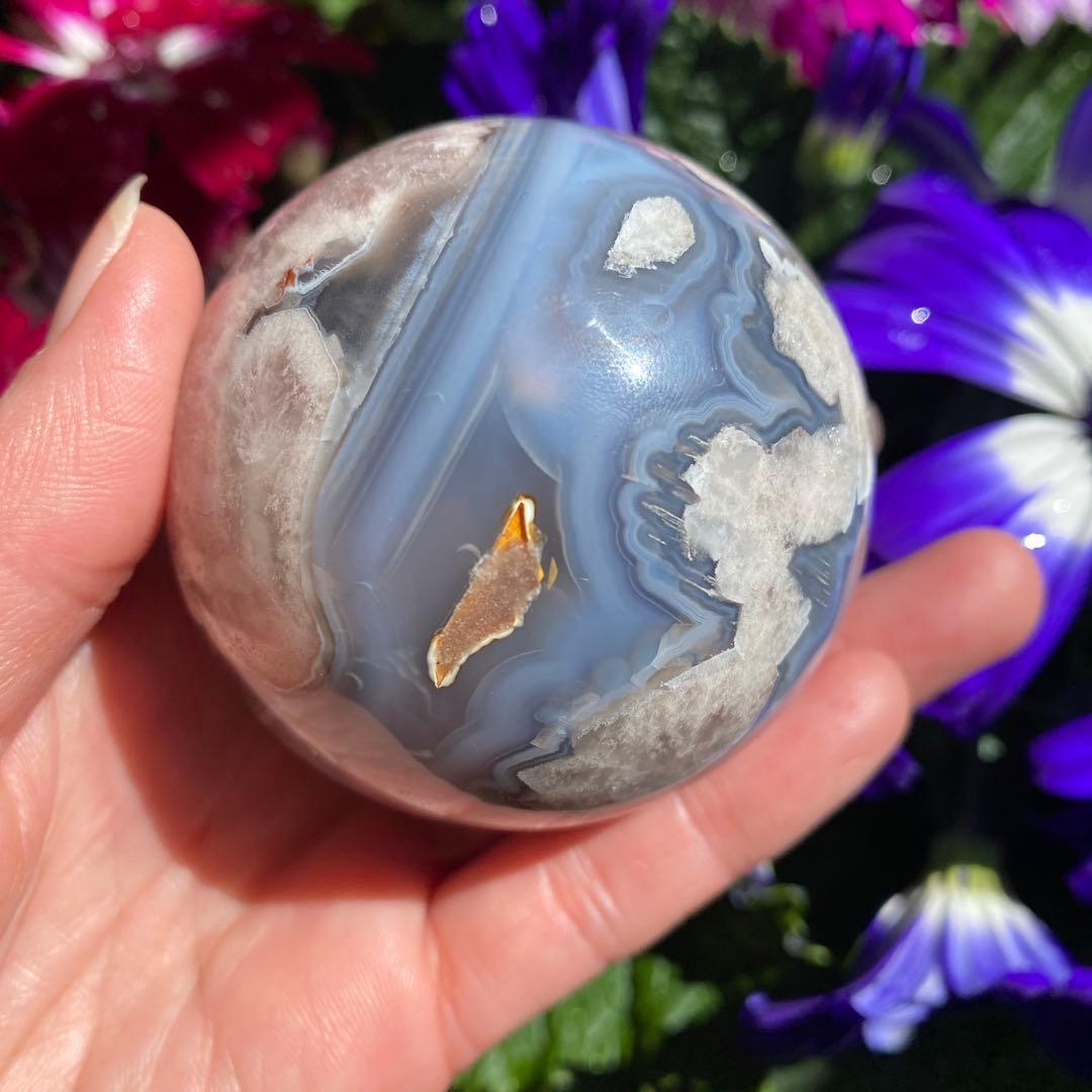 ハイクオリティ ブラックフラワーアゲート スフィア 大輪の桜 夜桜瑪瑙