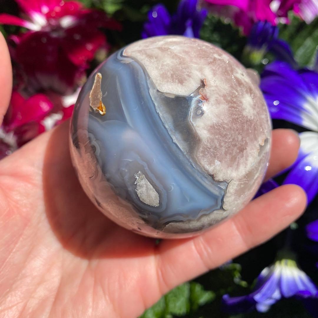 ハイクオリティ ブラックフラワーアゲート スフィア 大輪の桜 夜桜瑪瑙