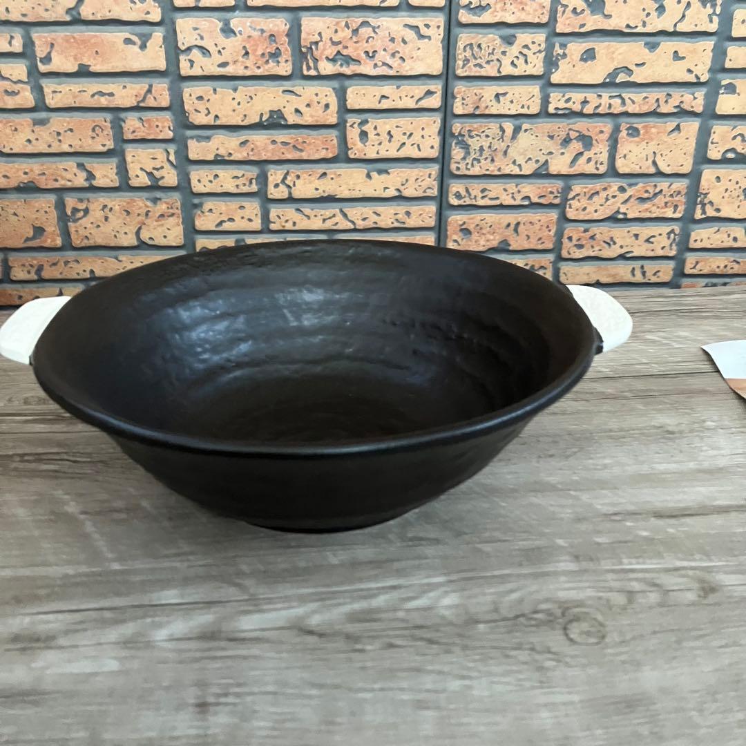 E-1 【オーブンOK】耐熱 ラーメン鉢 ペアセット（れんげ付き）黒 萬古焼