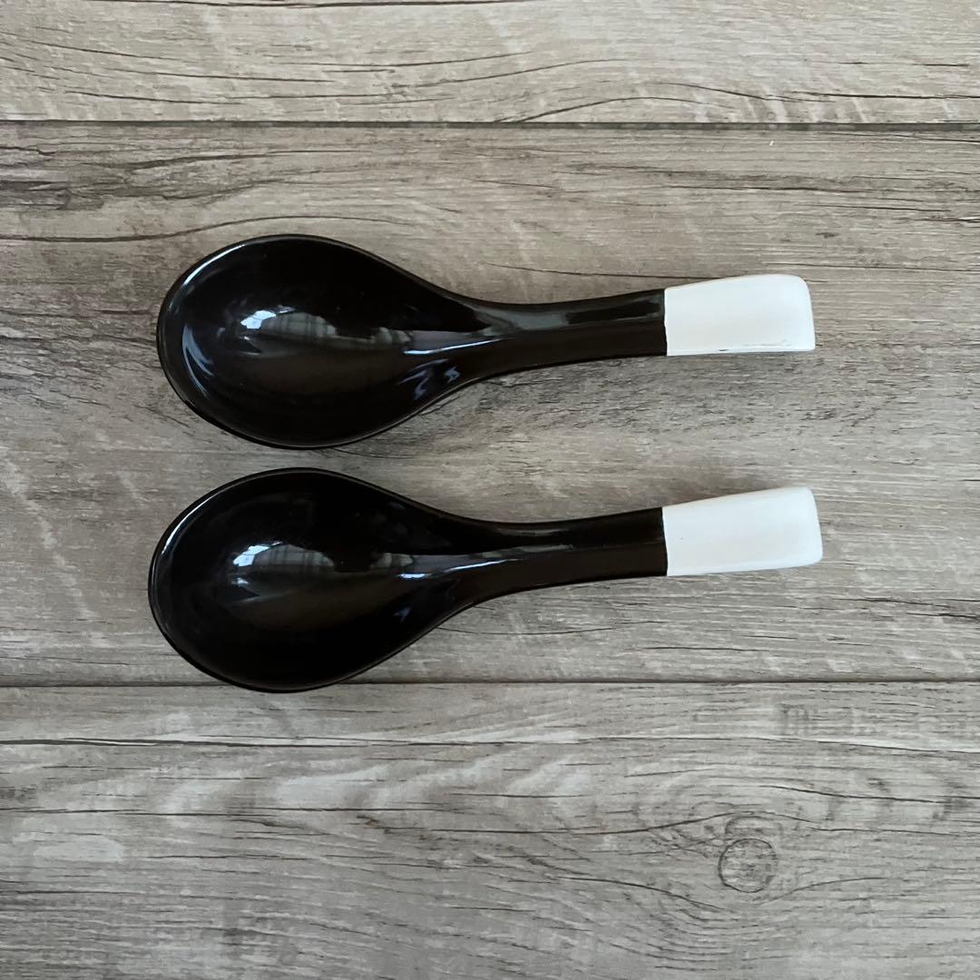 E-1 【オーブンOK】耐熱 ラーメン鉢 ペアセット（れんげ付き）黒 萬古焼