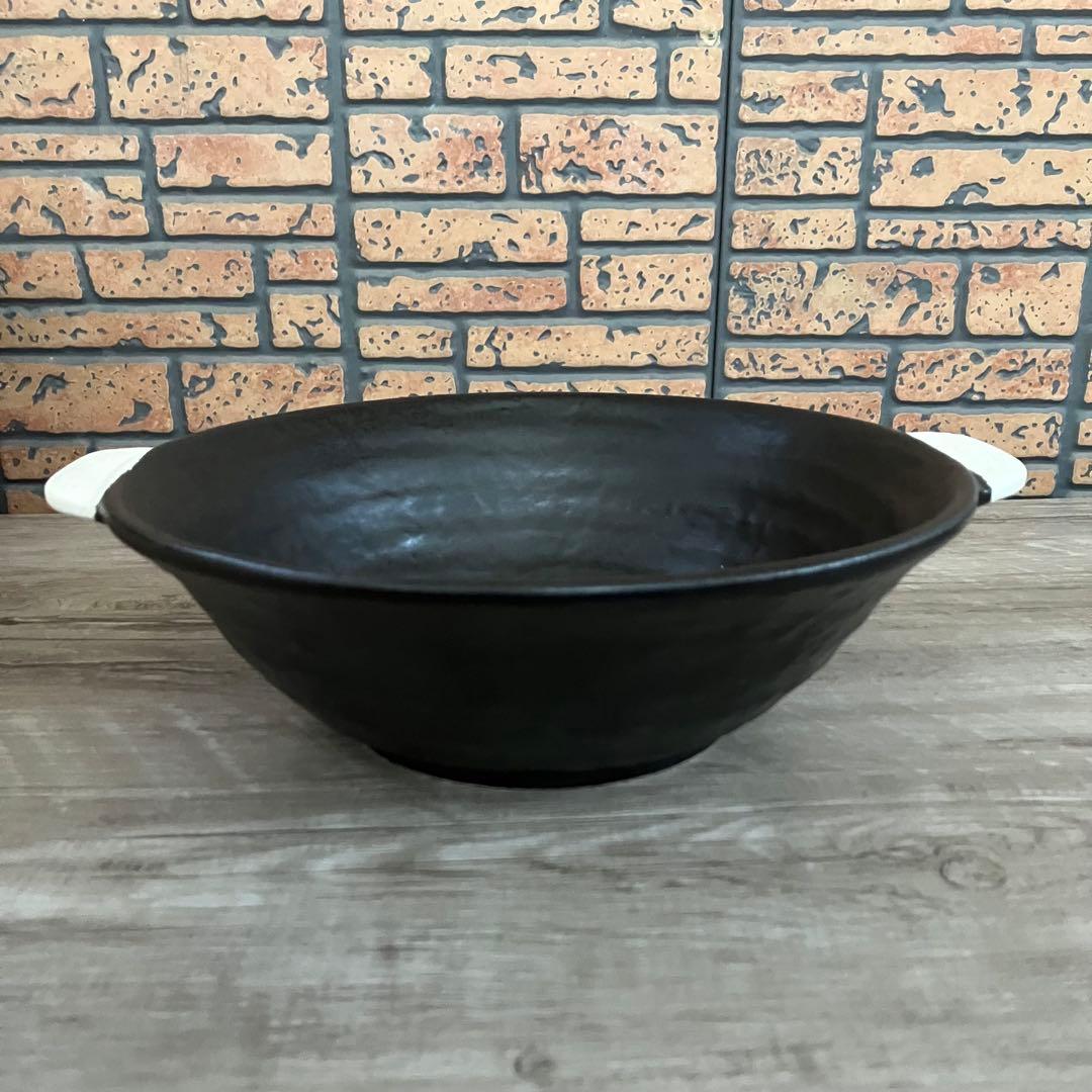 E-1 【オーブンOK】耐熱 ラーメン鉢 ペアセット（れんげ付き）黒 萬古焼