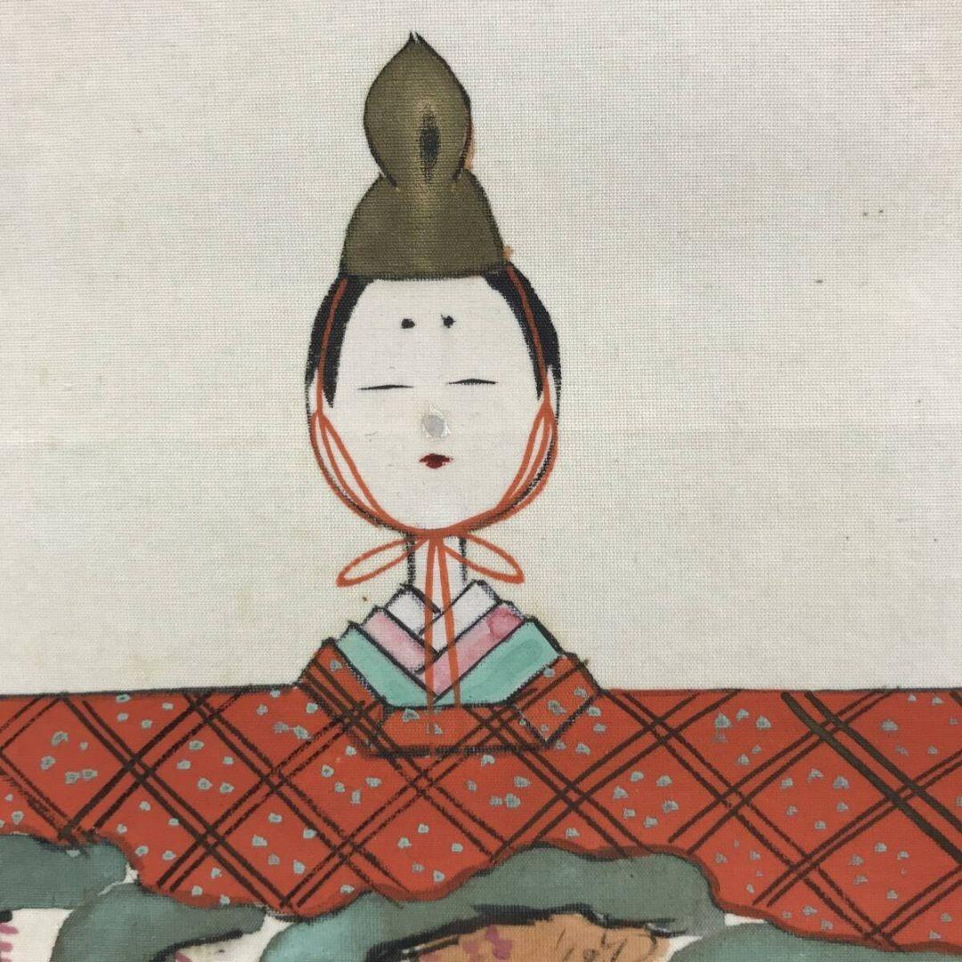 真作/笠山/雛図/ヒナ図/桃の節句/春の掛軸/掛軸/名家伝来/AK-436