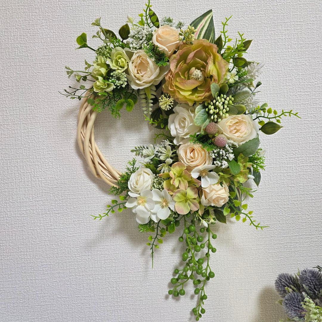 【SALE】フラワーリース 風薫る22 咲き誇る花たち 玄関リース 造花 大きめ