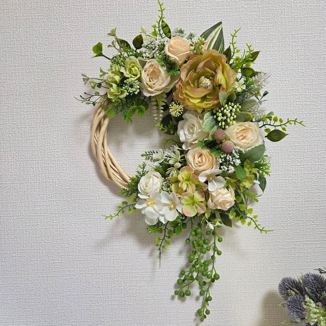 【SALE】フラワーリース 風薫る22 咲き誇る花たち 玄関リース 造花 大きめ