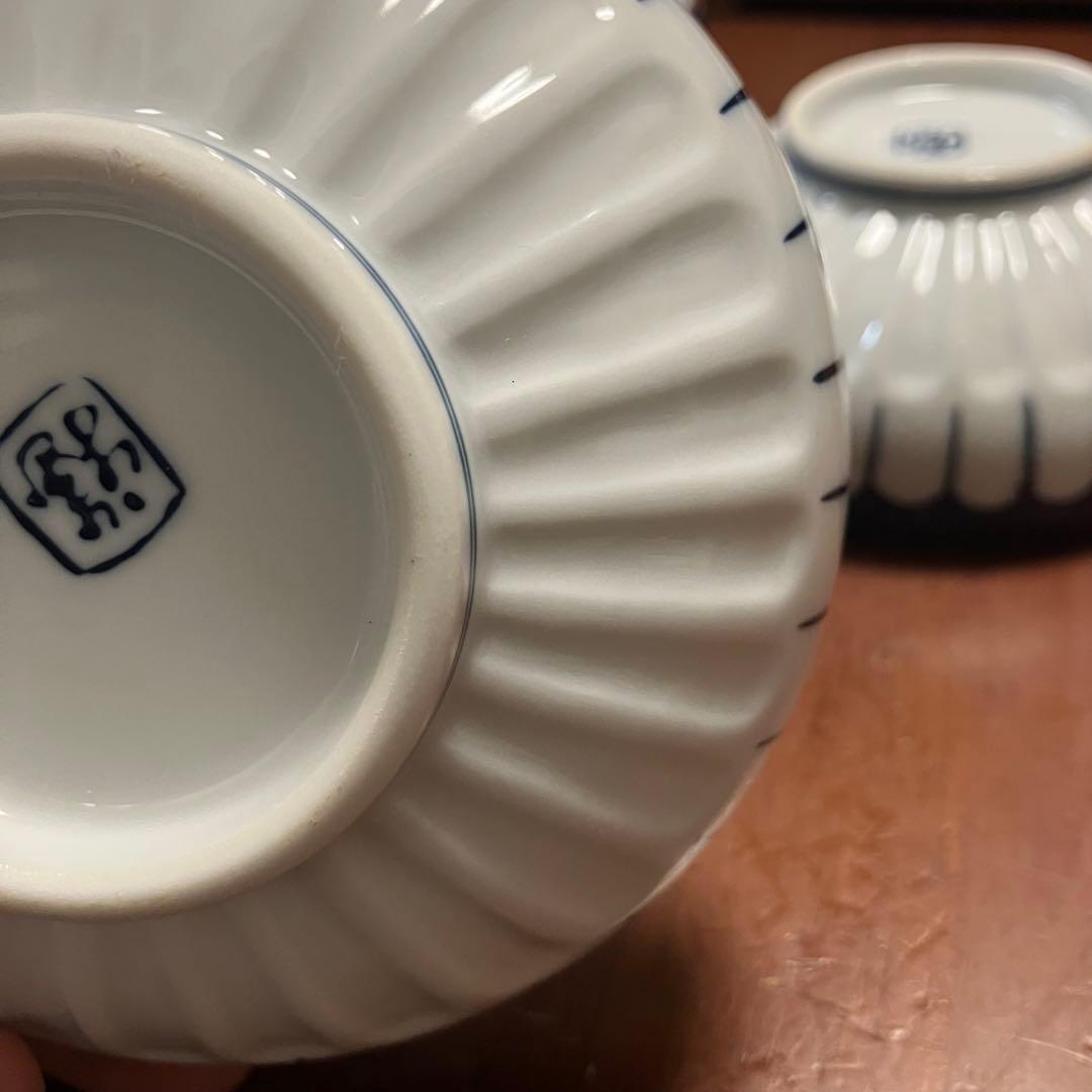 有田焼 源右衛門窯 染付梅地紋 角皿（台座付）＆ 染付小鉢 5客揃えセット