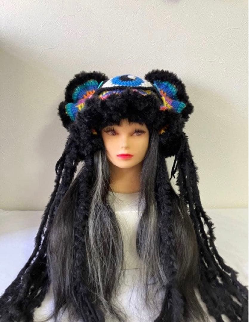 ネコ耳ニット帽　うさ耳帽子　ボンネット帽子　カラフル　サブカル　サイケ　☺︎