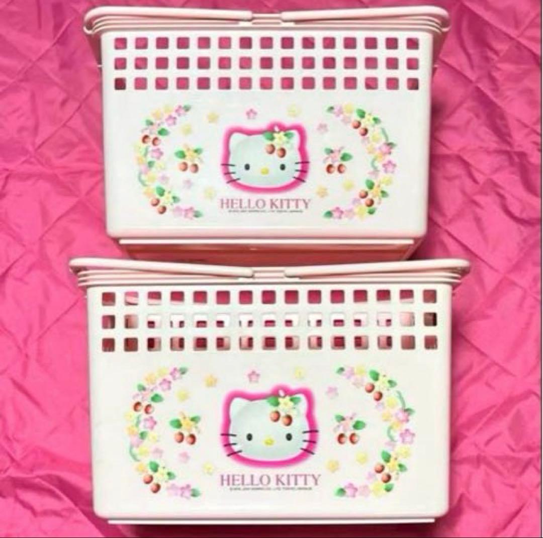 【激レア】希少 平成レトロ キティちゃん 野いちご ハンドルバスケット2個セット