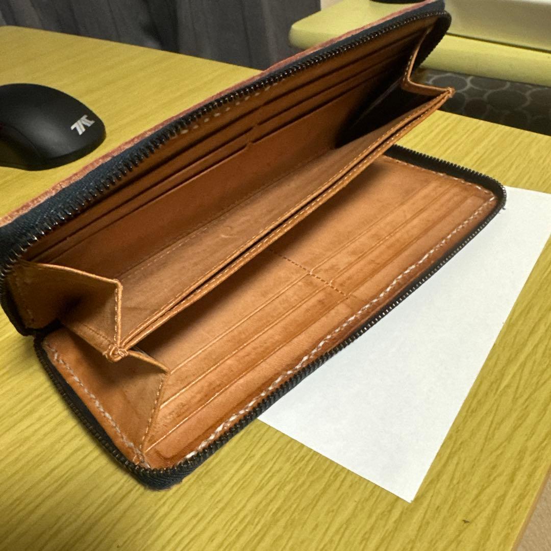 作成中 ウォレット 財布 本革 カービング 手縫い ヌメ革 オリジナル ロング