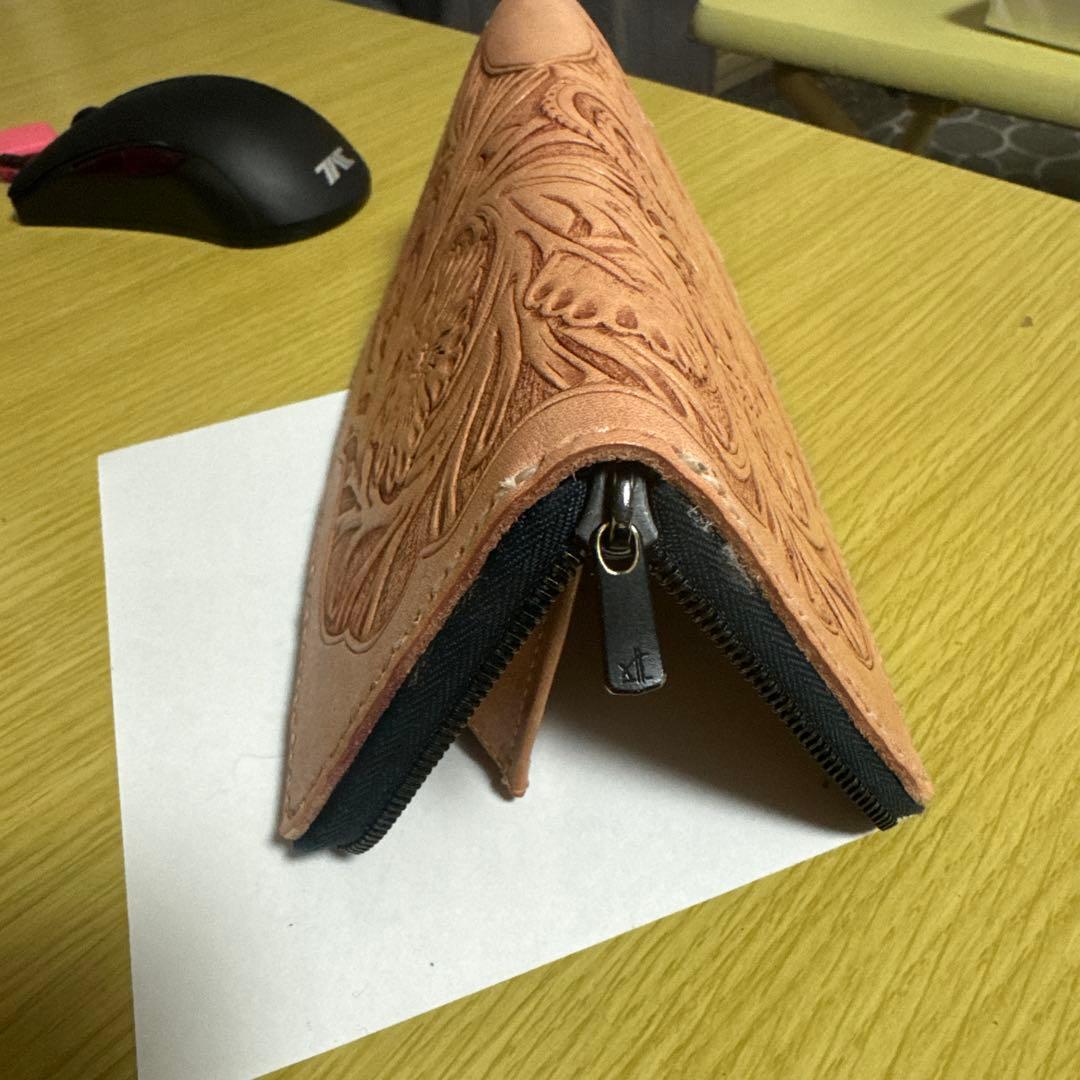 作成中 ウォレット 財布 本革 カービング 手縫い ヌメ革 オリジナル ロング