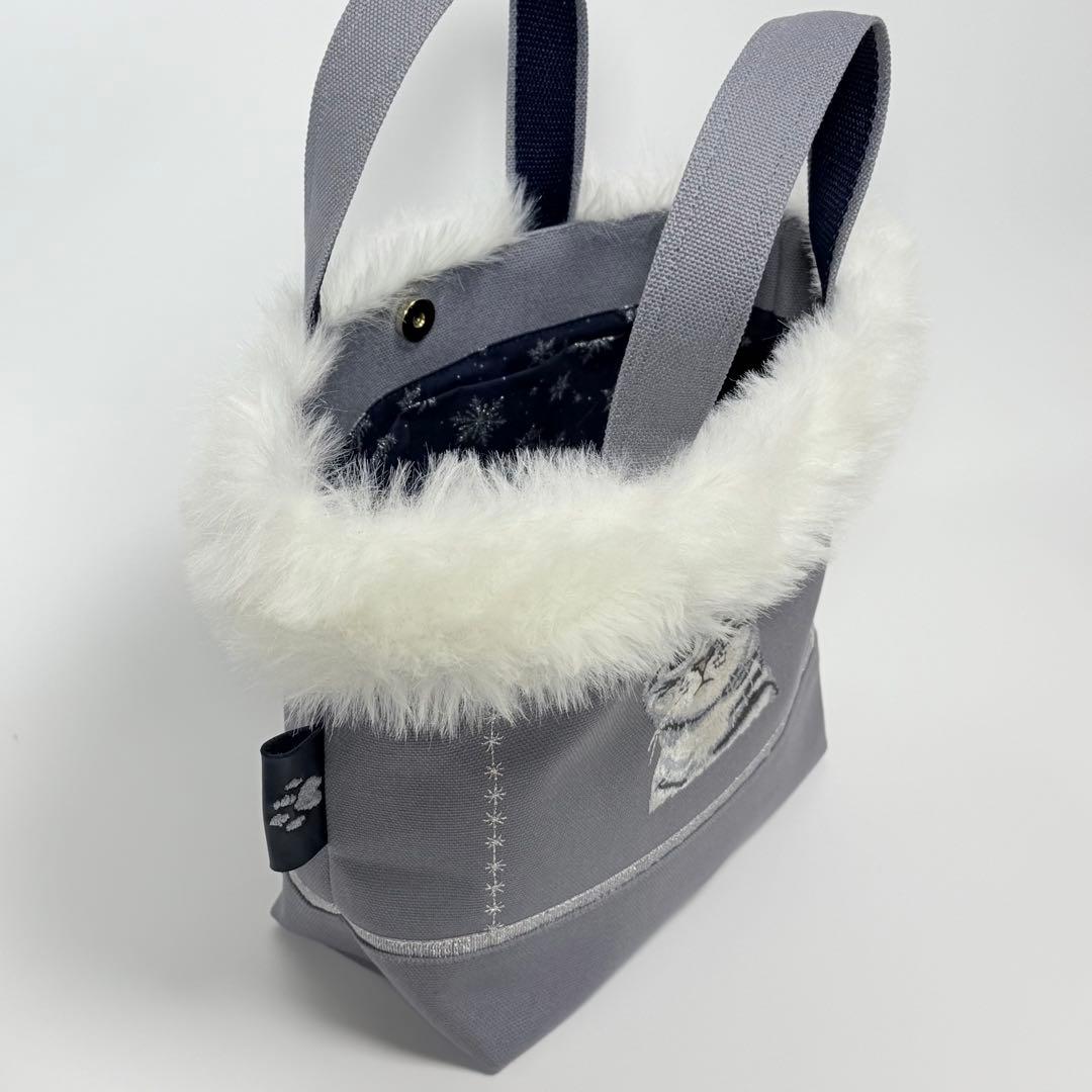 アメリカンショートヘアー刺繍♡ボア付き帆布トートバッグ