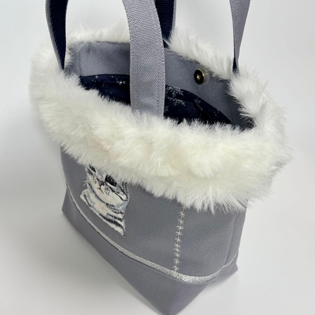 アメリカンショートヘアー刺繍♡ボア付き帆布トートバッグ