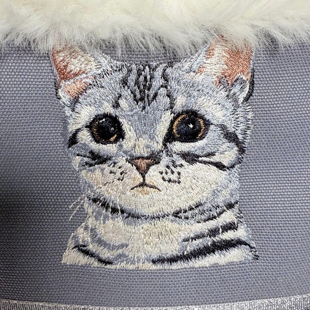 アメリカンショートヘアー刺繍♡ボア付き帆布トートバッグ