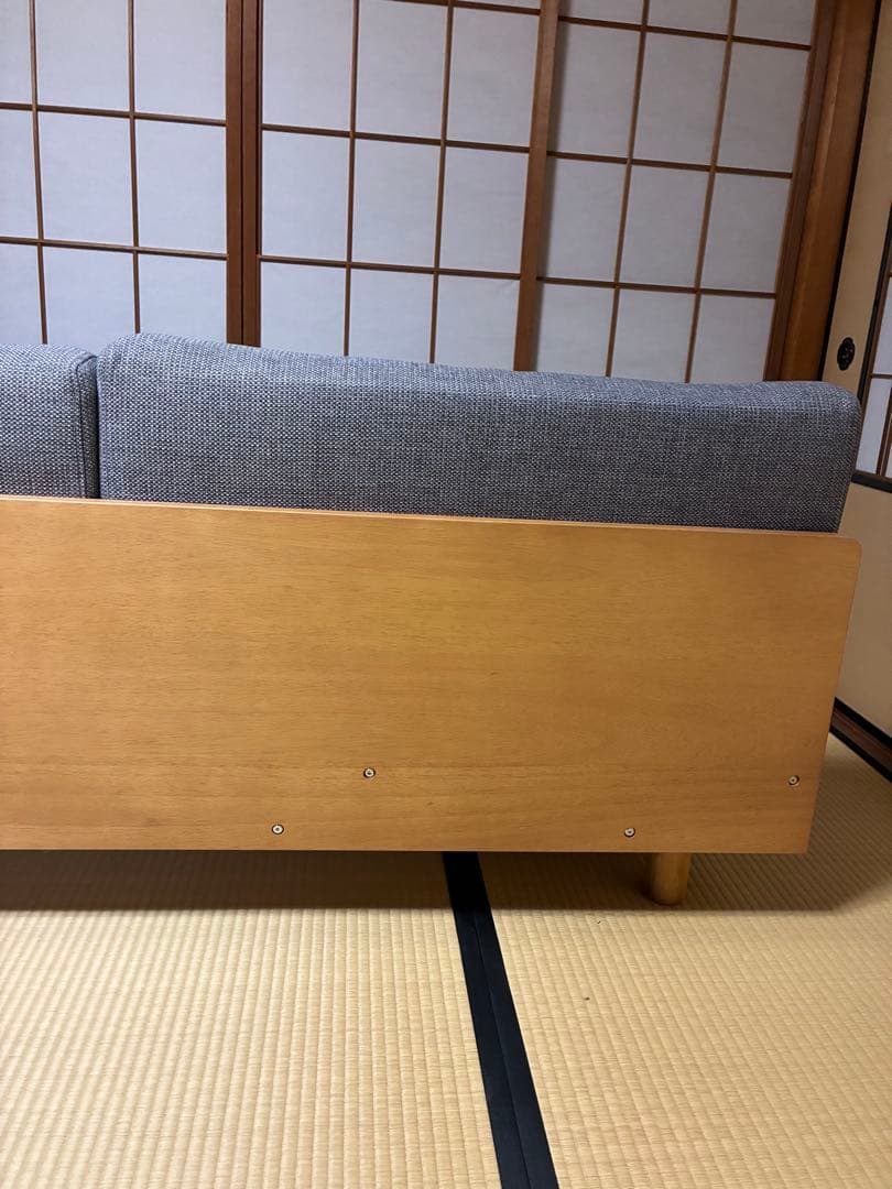 無印良品　ゆったり座れるアームレスソファ　３シーター　ポリエステル平織　グレー