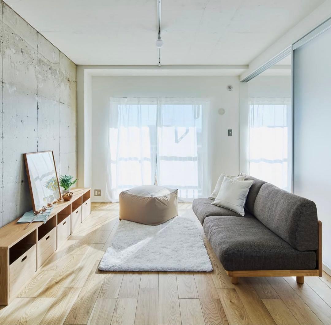 無印良品　ゆったり座れるアームレスソファ　３シーター　ポリエステル平織　グレー