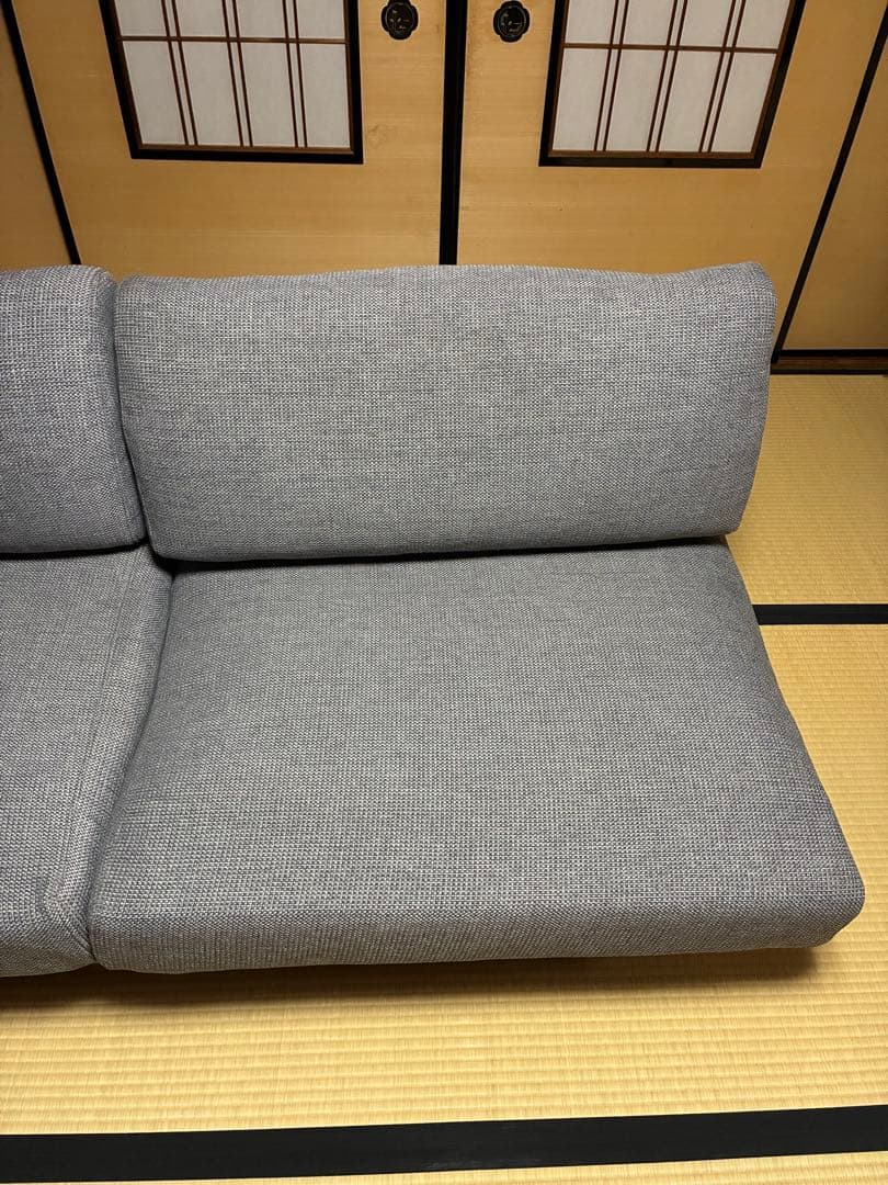 無印良品　ゆったり座れるアームレスソファ　３シーター　ポリエステル平織　グレー