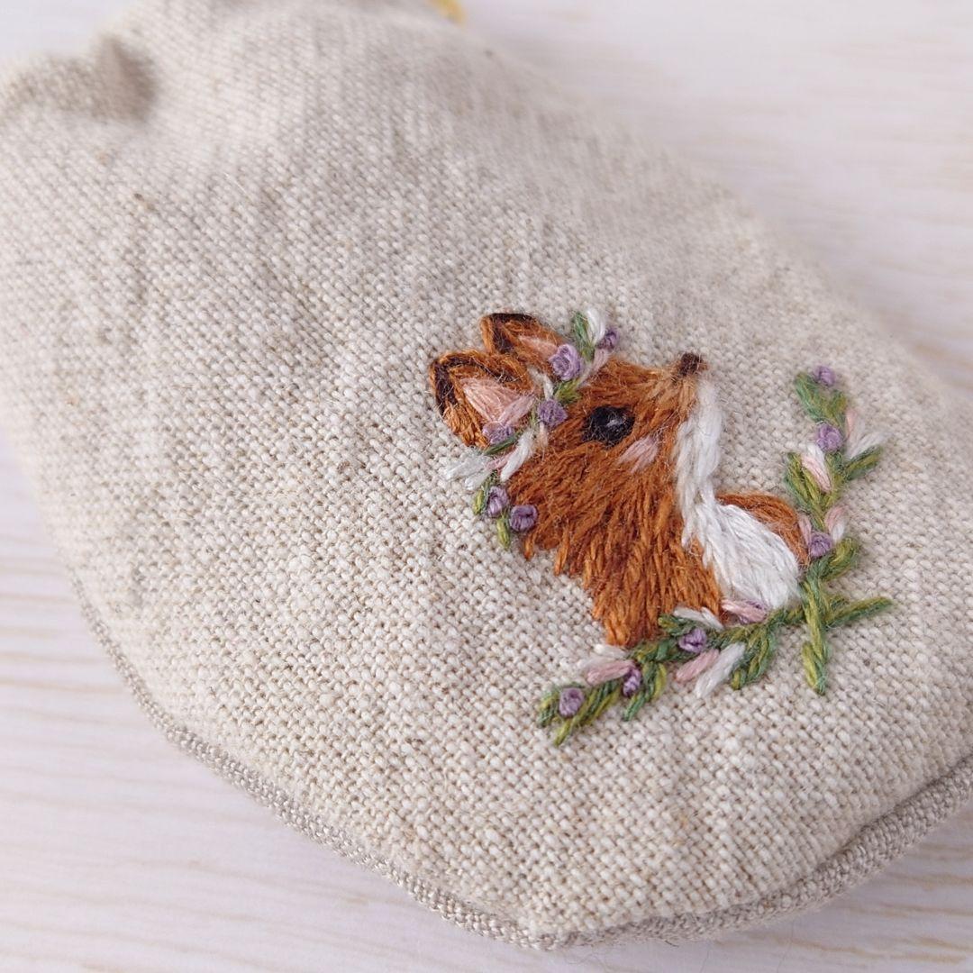 ちっちゃなりんりんお守りサシェ /巾着サシェ【きつねさんと花冠】