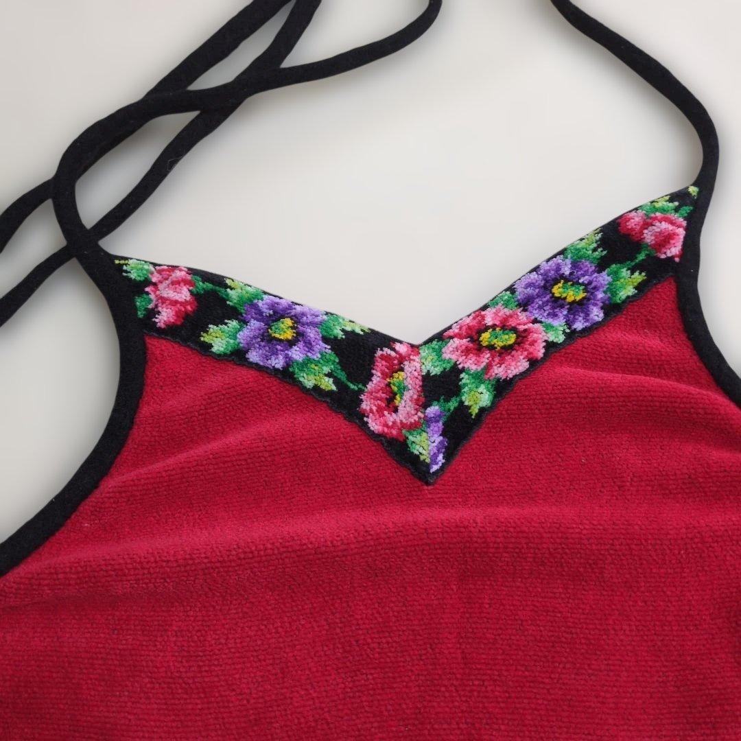 フェイラー　シェニール織花柄エプロン　レッド