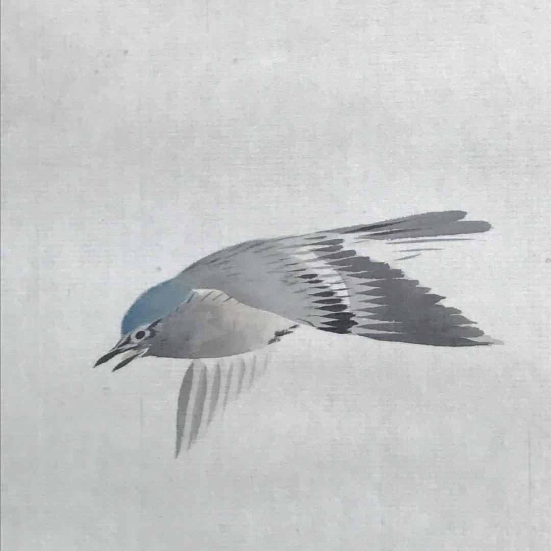 【真作】春水/秋草小禽図/秋草図/小鳥図/掛軸/名家伝来/AD-90