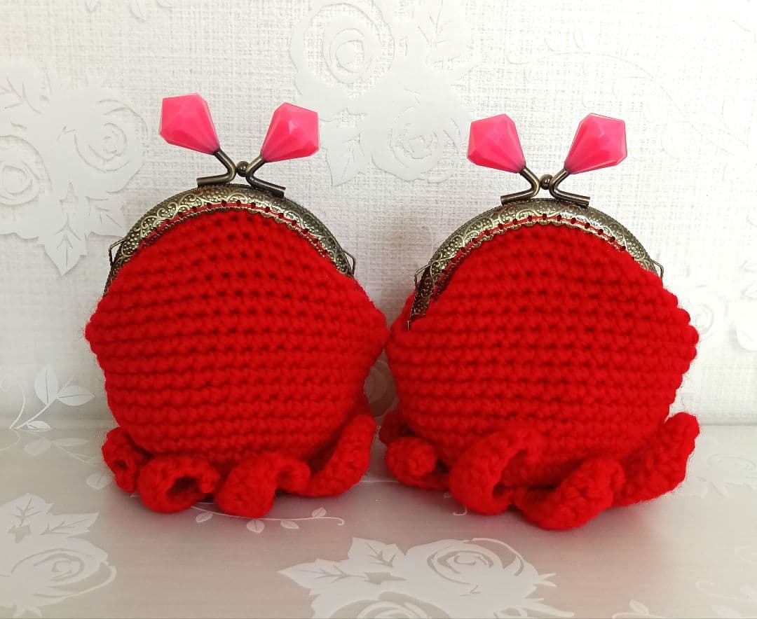 ✽ハンドメイド✽あみぐるみ がま口 手編み カエルちゃん タコさんポーチ♡