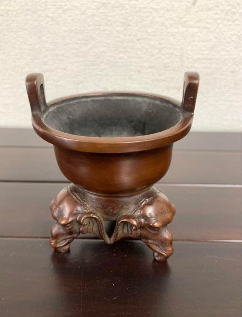 中国古銅香炉　大明古銅象足香炉 【宣徳年製】在銘 y639