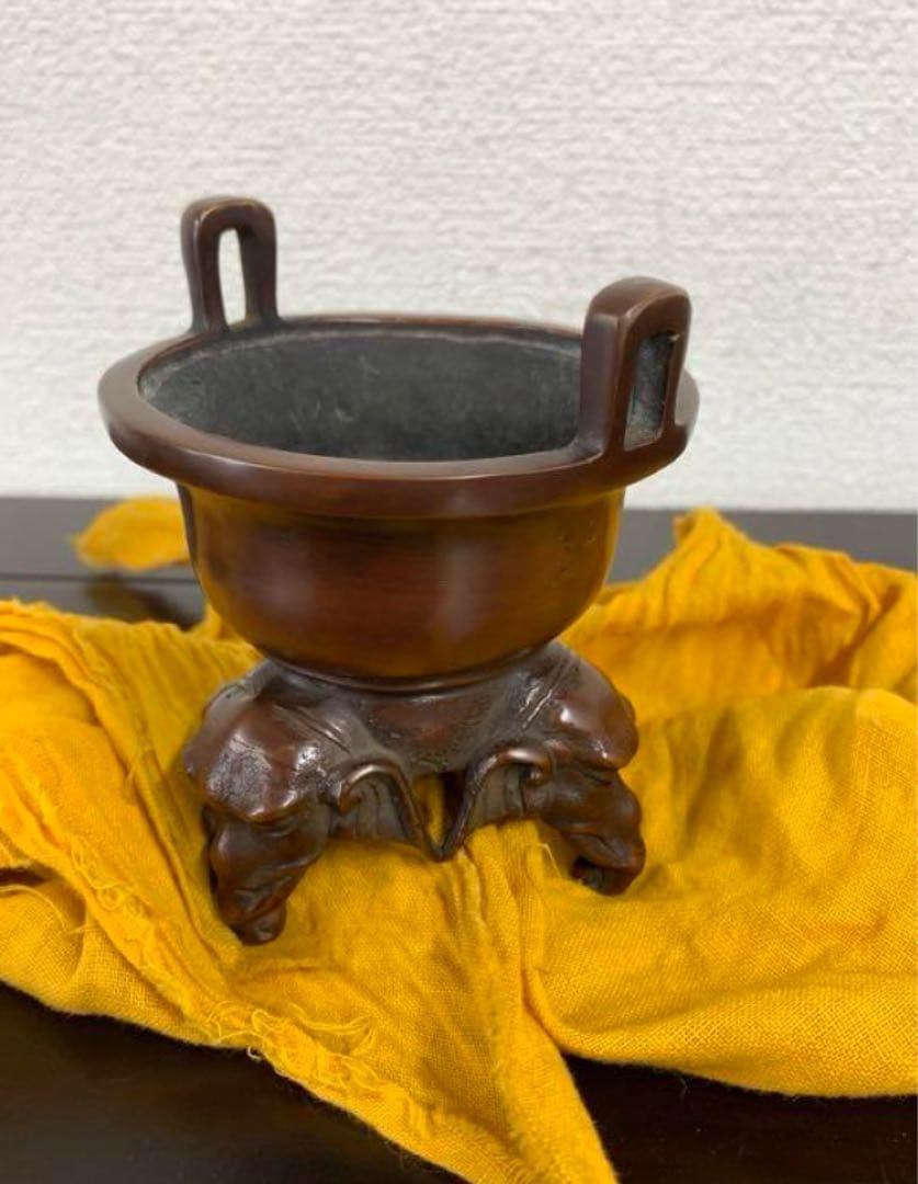 中国古銅香炉　大明古銅象足香炉 【宣徳年製】在銘 y639