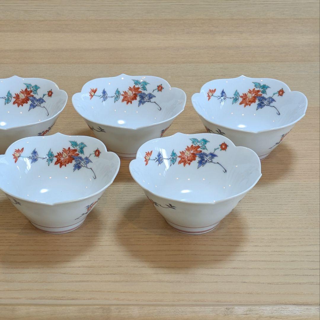 十三代　酒井田柿右衛門　牡丹文　中付　五客　共箱　栞