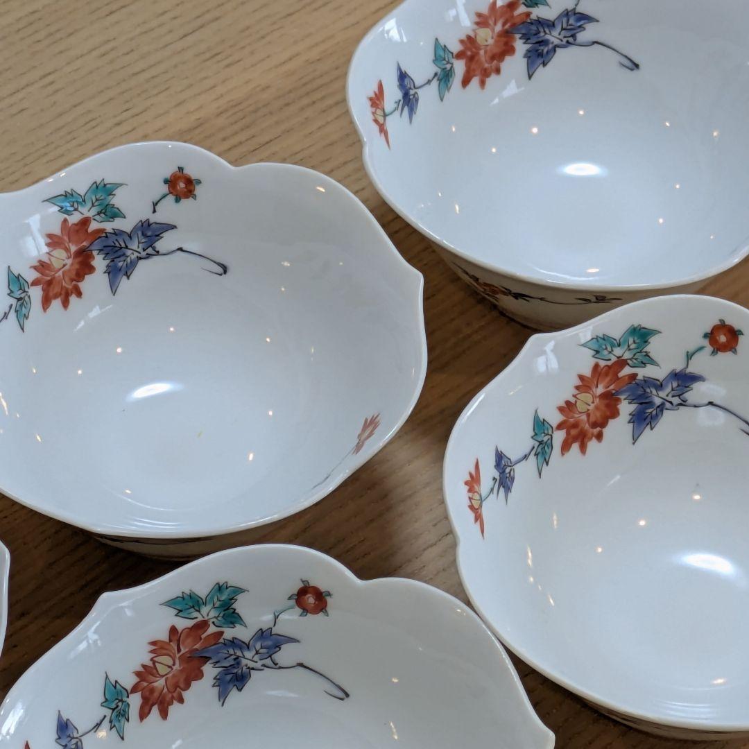 十三代　酒井田柿右衛門　牡丹文　中付　五客　共箱　栞