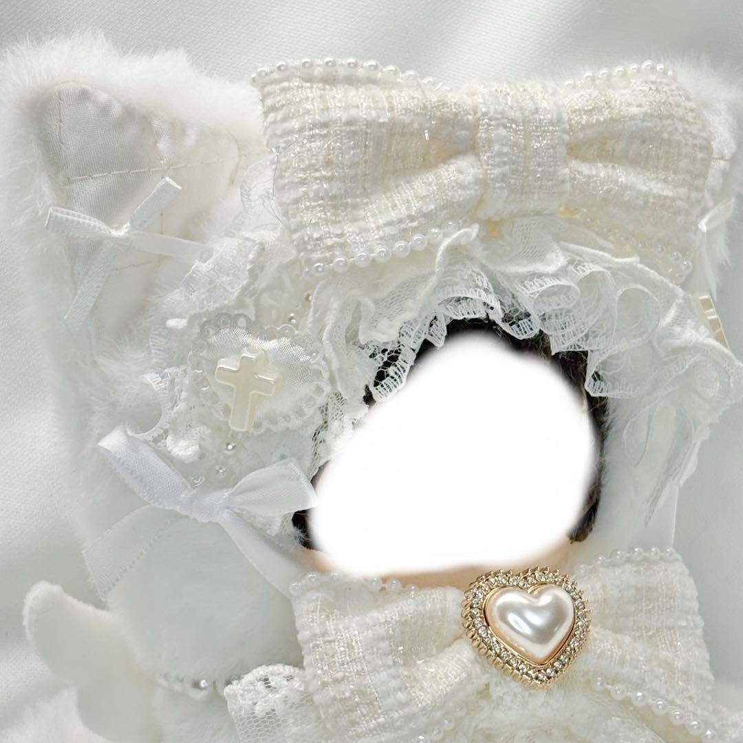 おすわりぬい服　15−16cm 猫　ぬい服　白　にじぬい