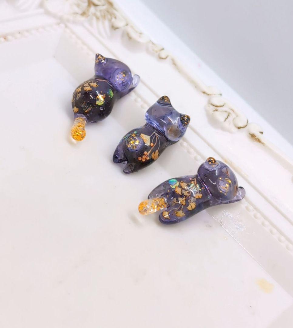 レジン パーツ イチョウ 猫 天然石