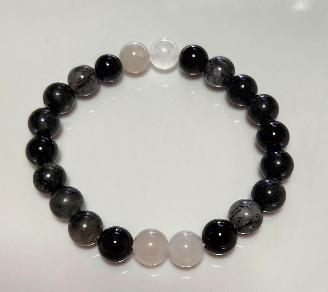 モリオンとブラックトルマリンクオーツ ブレスレット 約15cm
