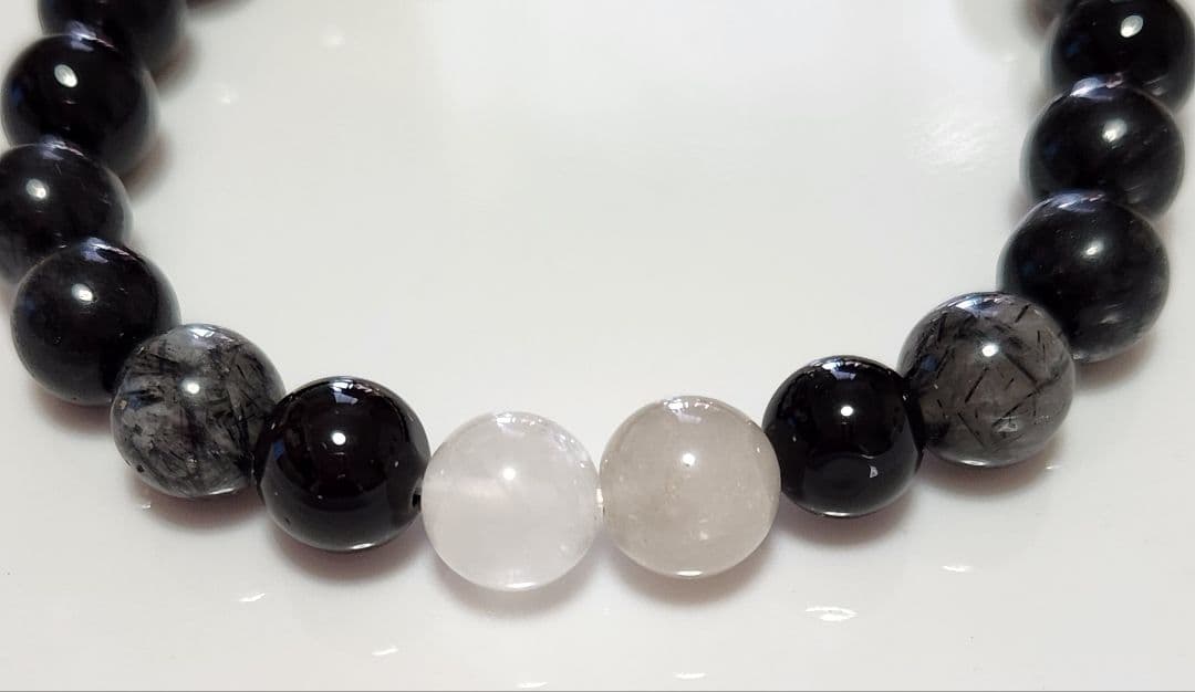 モリオンとブラックトルマリンクオーツ ブレスレット 約15cm