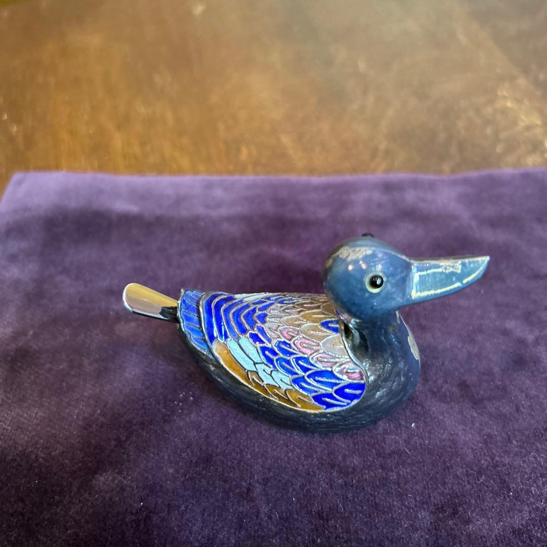 稀少ヴィンテージアヒルの塩コショウ入れセットシルバーにエナメルミニスプーン付き