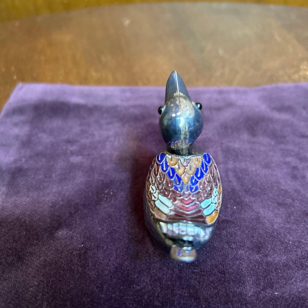 稀少ヴィンテージアヒルの塩コショウ入れセットシルバーにエナメルミニスプーン付き