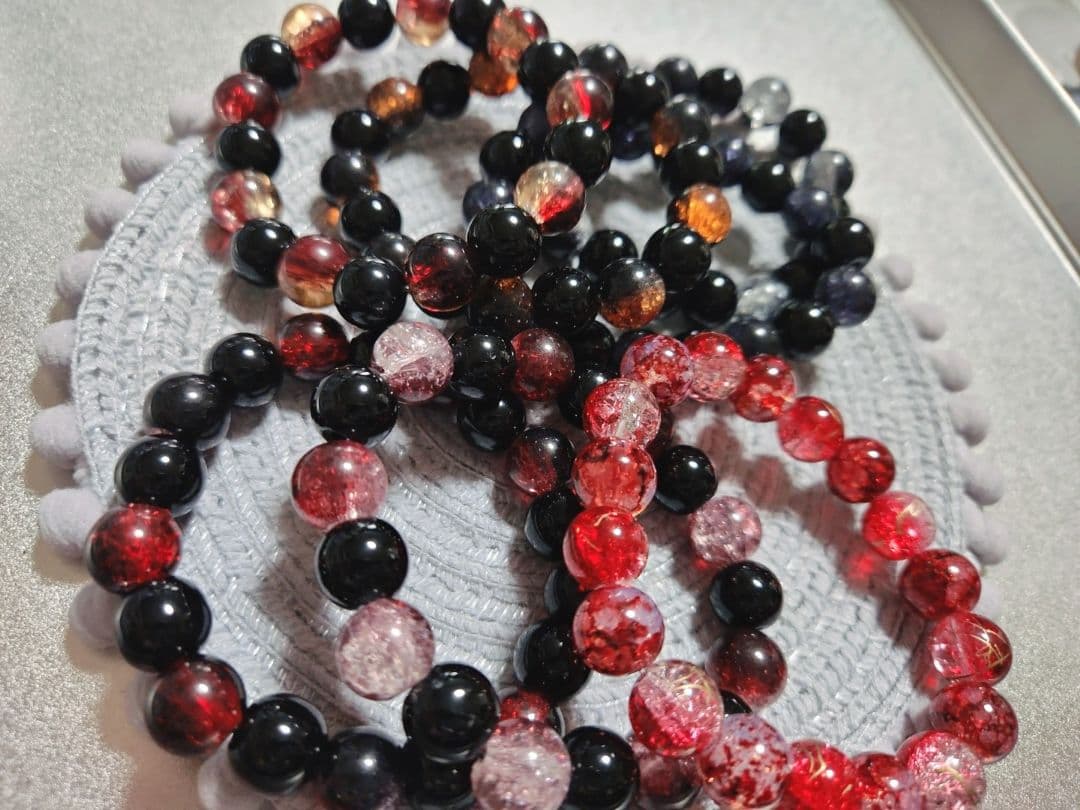 ビーズブレスレット【Mutual loveシリーズ(Black&Red他)】