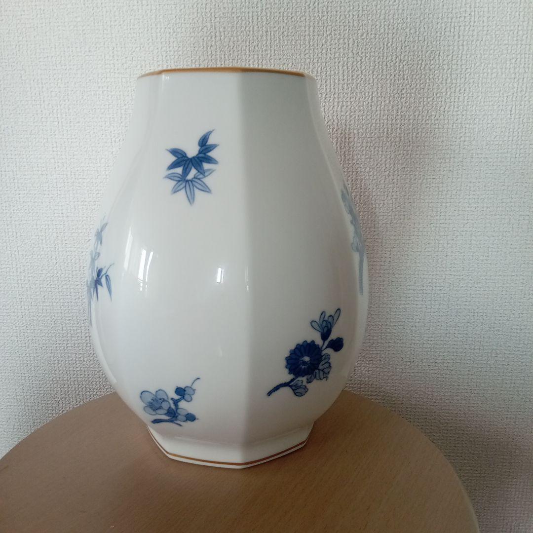 大倉陶園  OKURA  オークラ  染付  四君子  八角  花瓶  花器