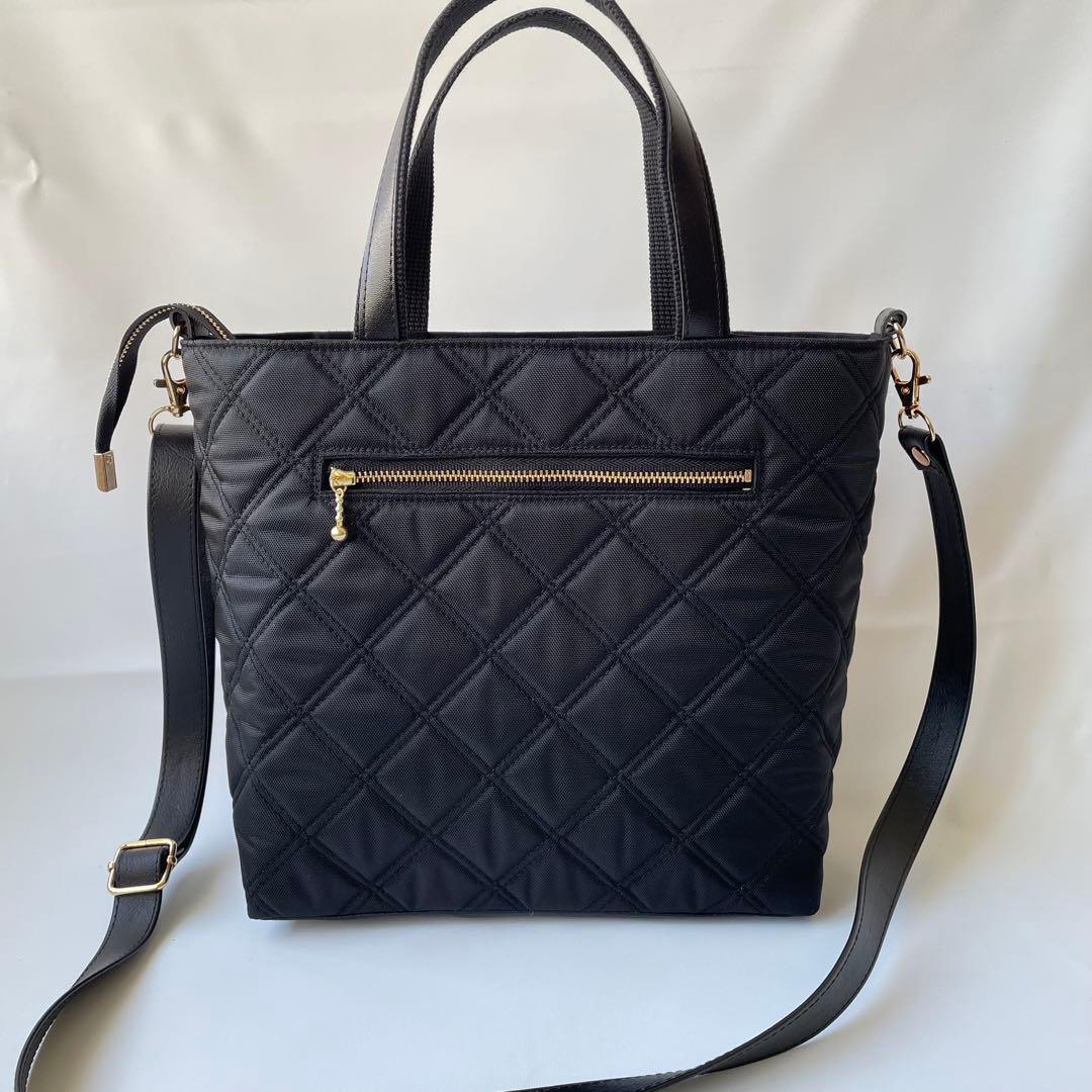 れもん　インド刺繍ブラックと撥水キルティング　M 2wayトートバッグ
