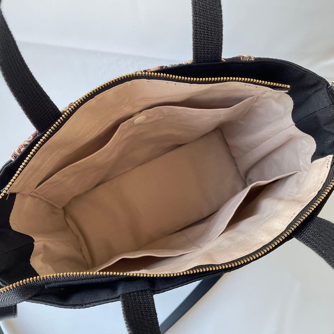 れもん　インド刺繍ブラックと撥水キルティング　M 2wayトートバッグ