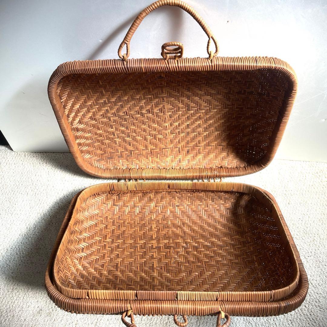 昭和レトロ 柳行李 竹編み かごバッグ バスケット 和装バッグ大43cm