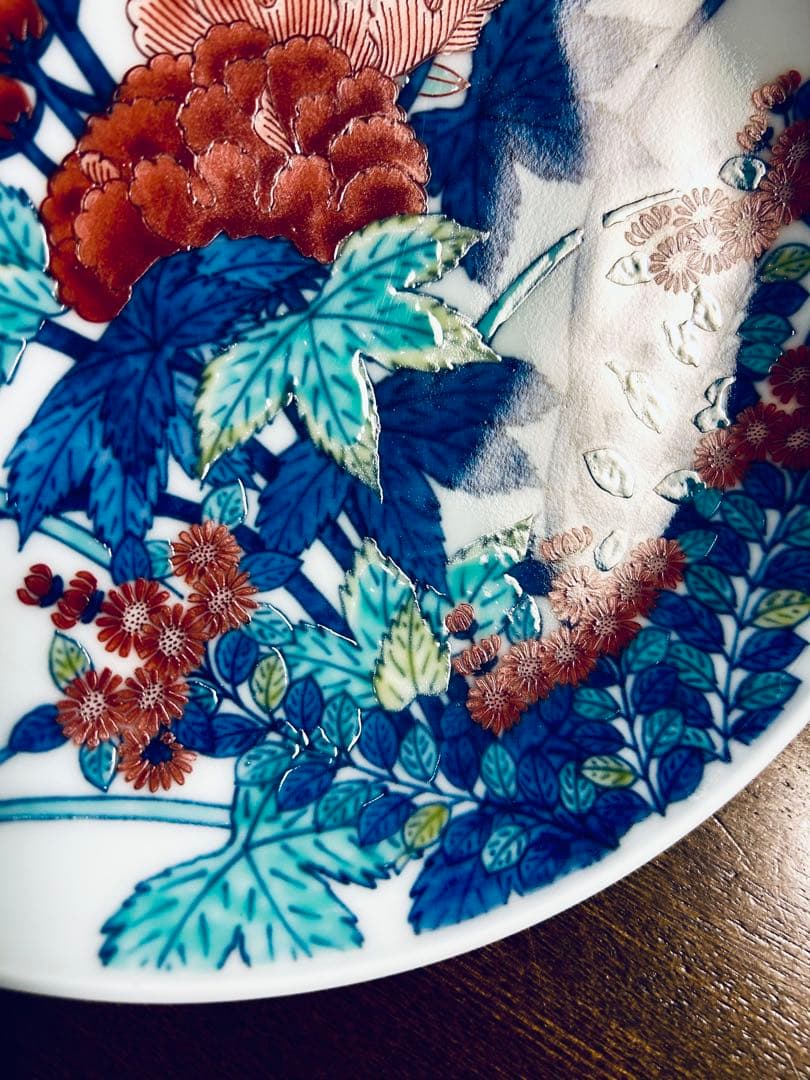 人間国宝　十四代今泉今右衛門　錦芙蓉絵額皿　飾り皿