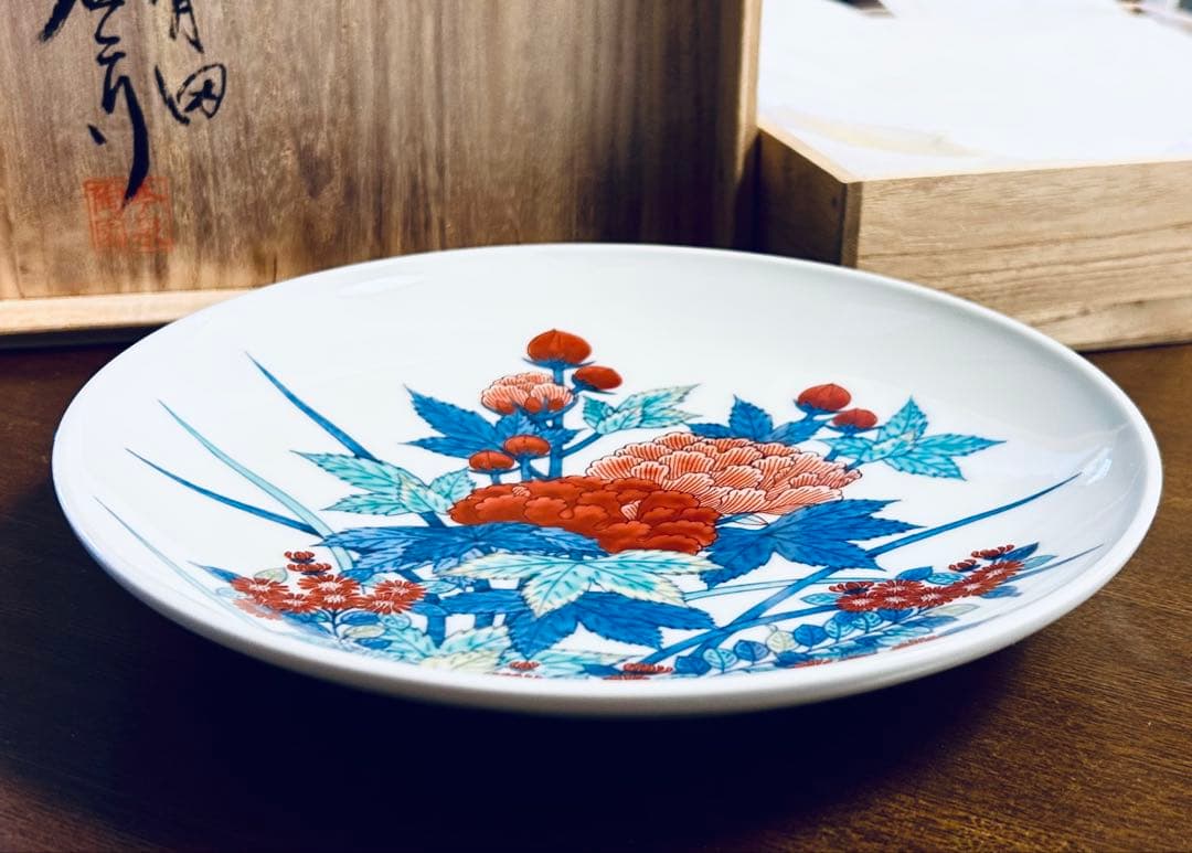 人間国宝　十四代今泉今右衛門　錦芙蓉絵額皿　飾り皿