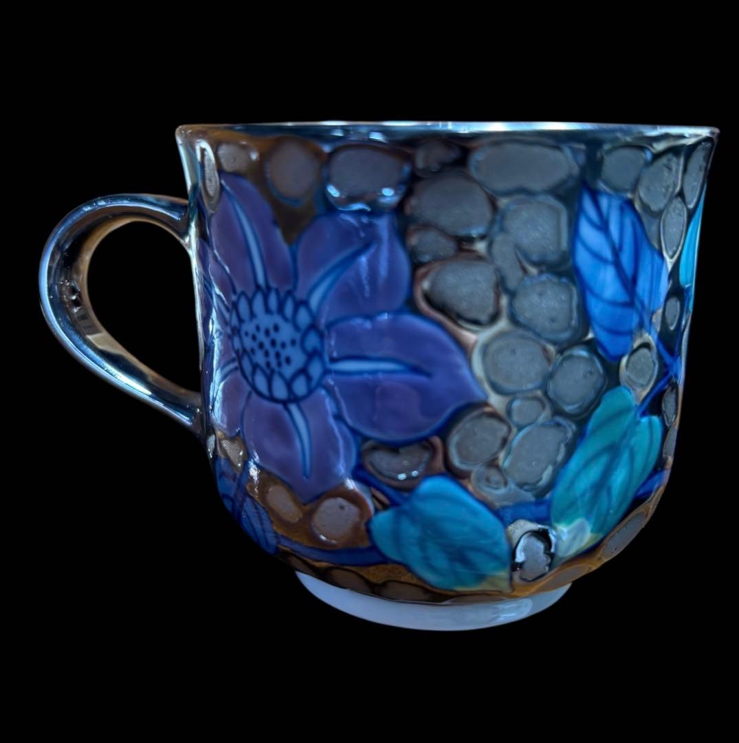 有田焼 珈琲碗 陶芸 藤井錦彩作 染錦 プラチナ彩鉄線花絵 カップ&ソーサー